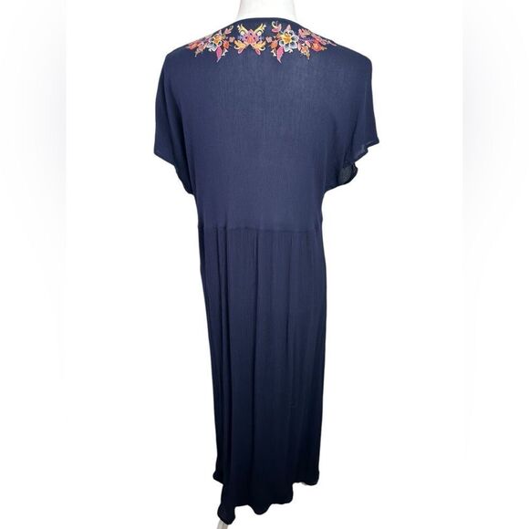 Johnny Was Embroidered Kaftan Kimono Maxi Dress Bohemian Navy Medium - Picture 6 of 11